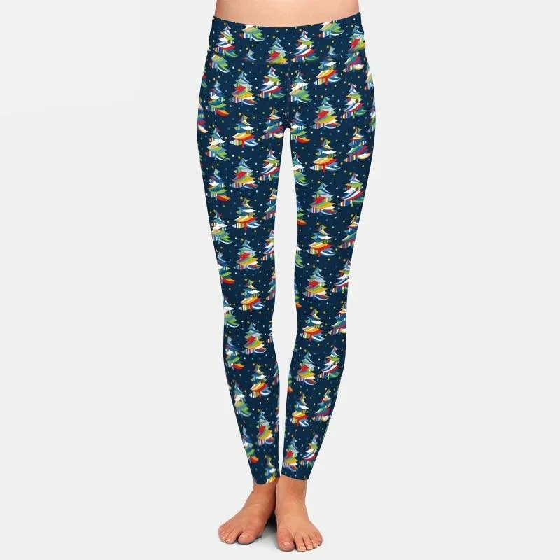 Ladies Colourful Christmas Trees Printed Leggings Comfortable Plus Size Leggings