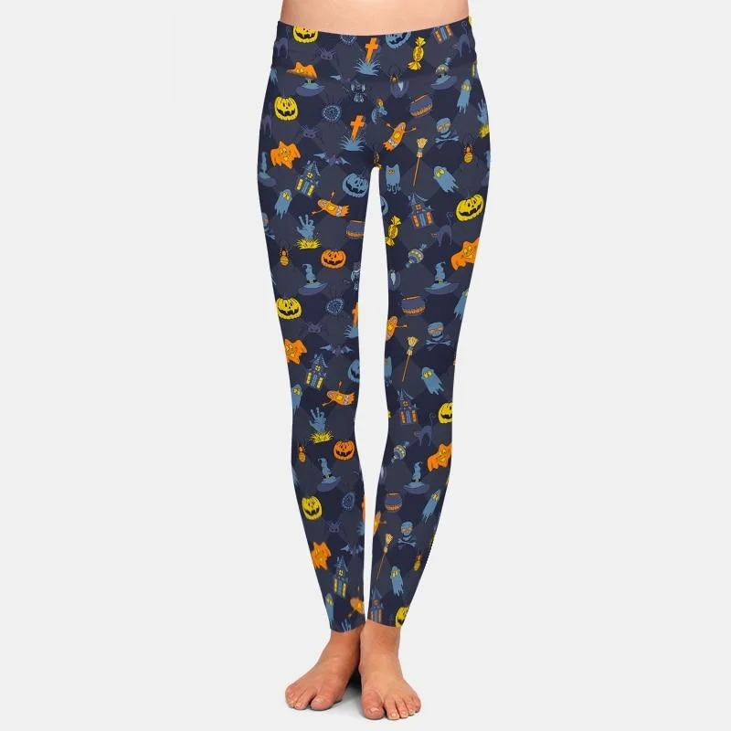 Ladies Cute Spooky Halloween Printed Leggings Comfortable Capri-Length Leggings