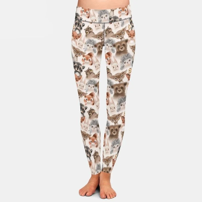 Ladies Cute Woodland Animals Printed Leggings Comfortable Sports Performance Tights