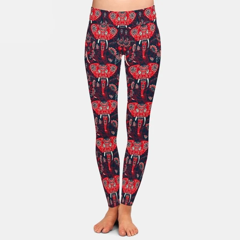 Ladies Elephant Printed Leggings Comfortable Stretch Leggings
