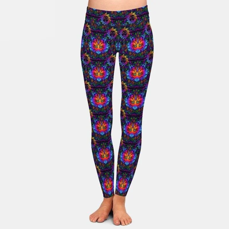 Ladies Fabulous Colourful 3D Fox Printed Leggings Fashionable Stretchy Fit Leggings