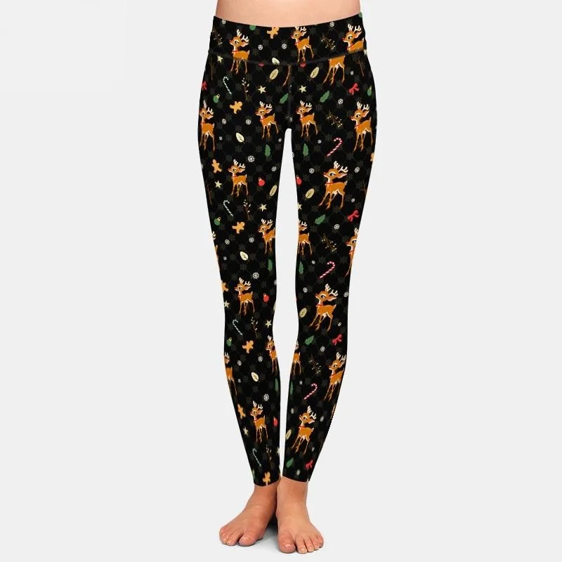 Ladies Fashion Christmas Deer Printed Leggings Trendy Seamless Fit Leggings