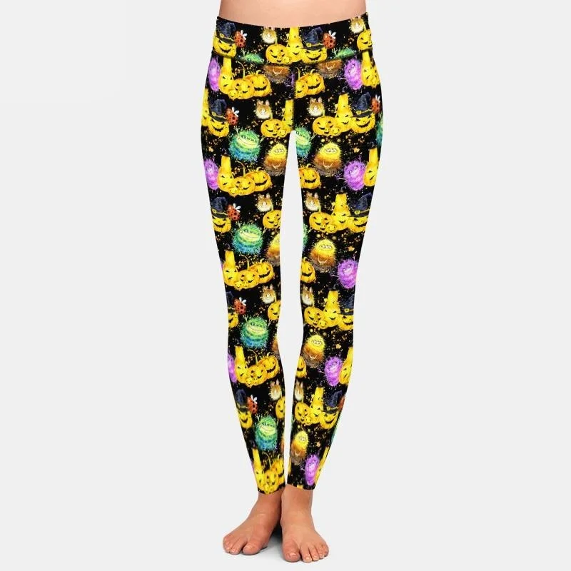 Ladies Halloween Watercolour Pumpkins & Cartoon Monsters Printed Leggings Stylish Sweatproof Leggings Ladies Halloween Watercolour Pumpkins & Cartoon Monsters Printed Leggings Stylish Sweatproof Leggings