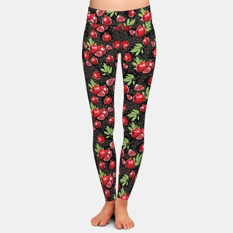 Ladies Pomegranate Printed Milk Silk Leggings Comfortable Sports Performance Tights