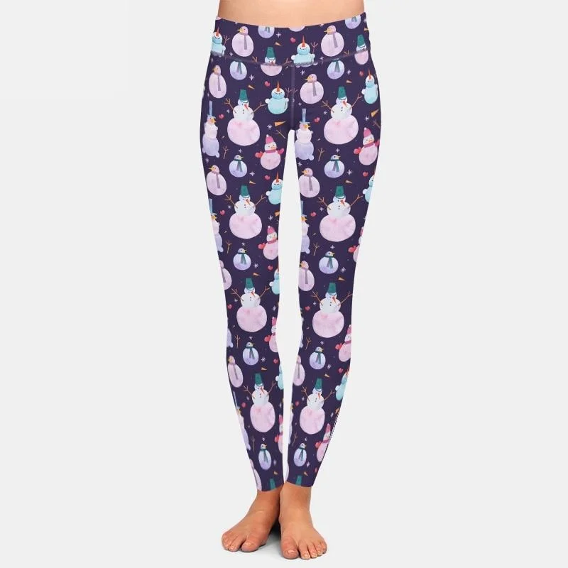 Ladies Snowmen Printed Leggings Casual Slim-Fit Leggings