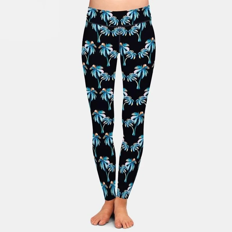Ladies Tropical Palm Trees & Coconuts Printed Leggings Comfortable Lounge Leggings