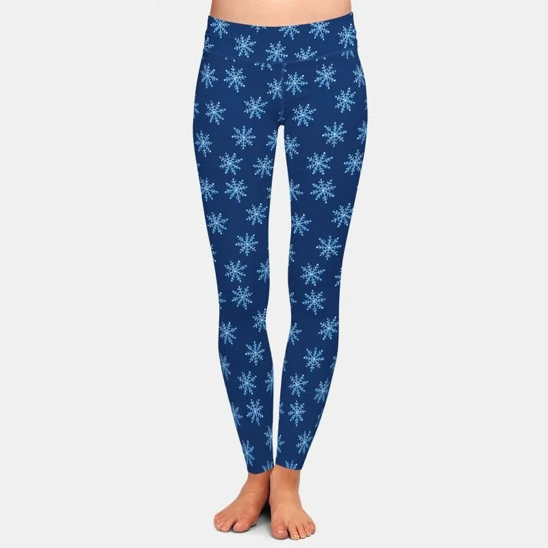Ladies Winter 3D Snow Printed Leggings Casual Black Leggings