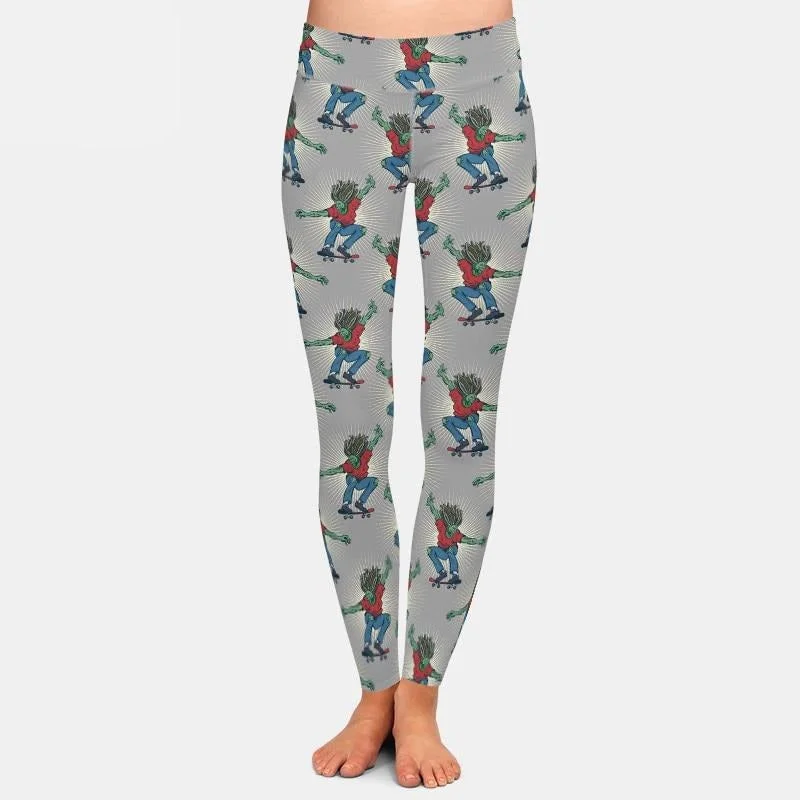 Ladies Zombie Skater Printed Leggings Fashionable Lacy Detail Leggings