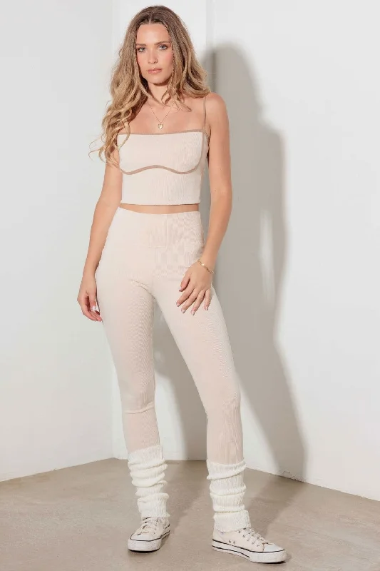 Le Lis Ribbed Crop Cami and High Waist Brushed Leggings Set Comfortable Wide-Band Leggings