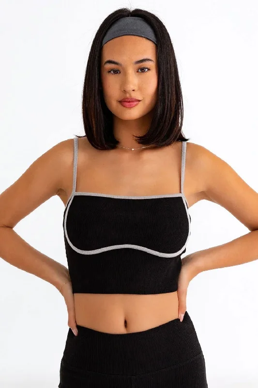 Le Lis Ribbed Crop Cami and High Waist Brushed Leggings Set Stylish Faux Leather Leggings