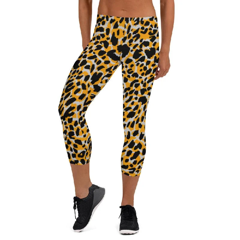 Orange Animal Print Women's Capri Leggings Fashionable Plus-Size Activewear