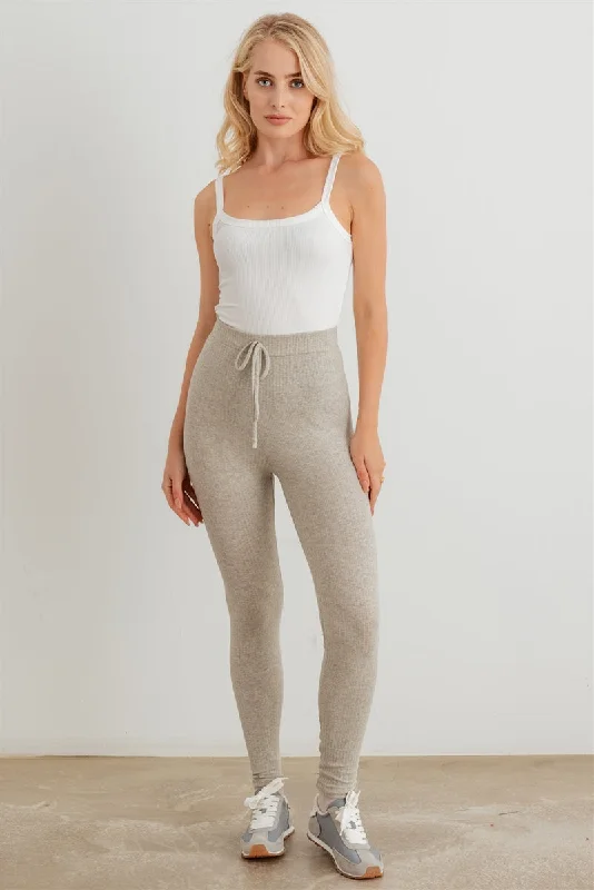 Ribbed High Waist Drawstring Leggings - 2 colors Trendy Flared Leggings