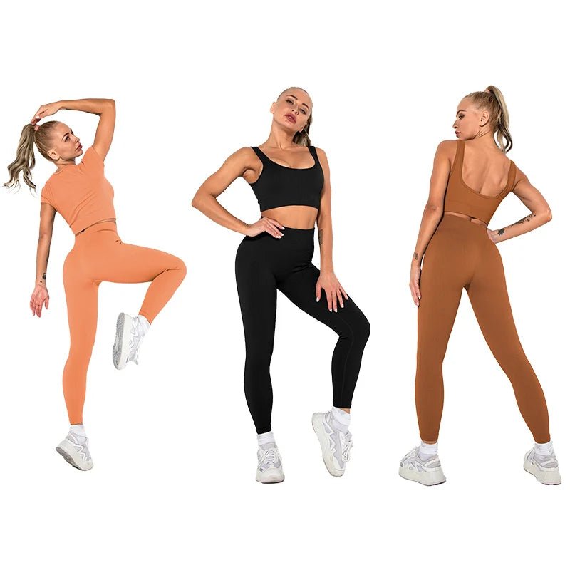 Summer Seamless Fitness Set - Sexy UV Neck Top With Leggings Activewear 2 Piece Women’s Gym Outfit Stylish Stretch Print Leggings Summer Seamless Fitness Set - Sexy UV Neck Top With Leggings Activewear 2 Piece Women’s Gym Outfit Stylish Stretch Print Leggings