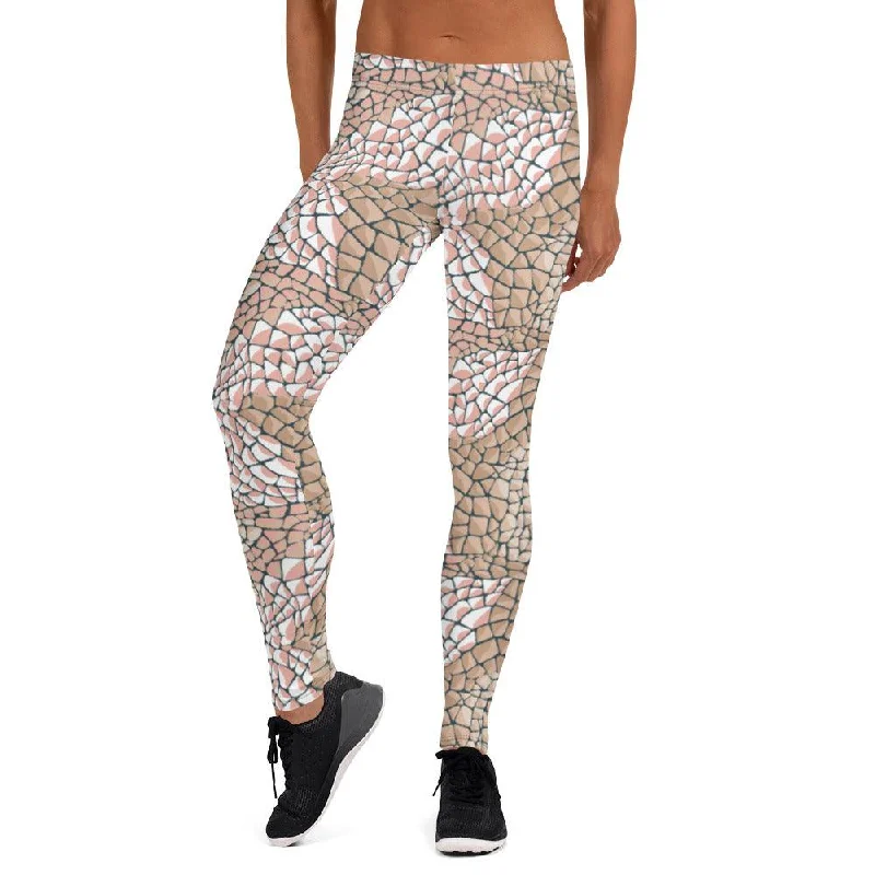 Tan Animal Print Women's Mid-Rise Leggings Chic Velvet Soft Leggings