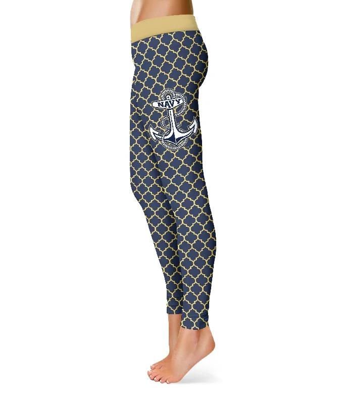 United States Naval Academy Women's Quatrefoil Navy Leggings for Women by Vive La Fete Trendy Patterned Leggings United States Naval Academy Women's Quatrefoil Navy Leggings for Women by Vive La Fete Trendy Patterned Leggings