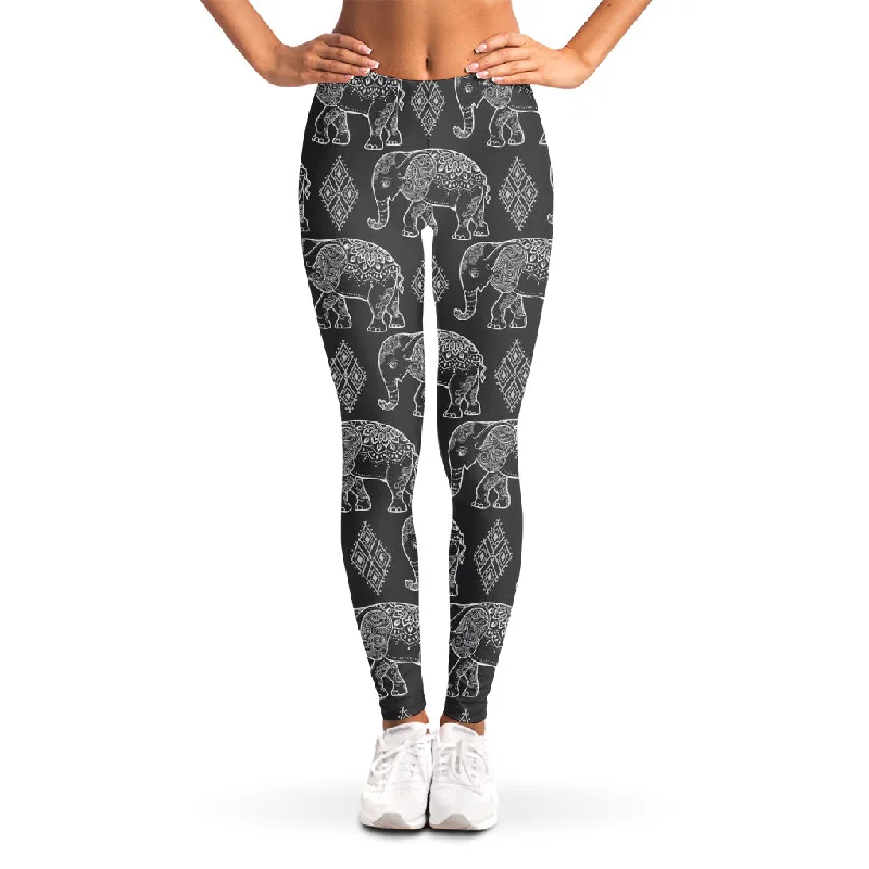 White And Grey Indian Elephant Print Women's Leggings Trendy Polka Dot Leggings