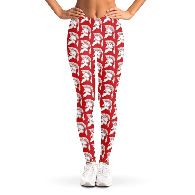 White And Red Spartan Pattern Print Women's Leggings Comfortable Ribbed Sports Leggings White And Red Spartan Pattern Print Women's Leggings Comfortable Ribbed Sports Leggings