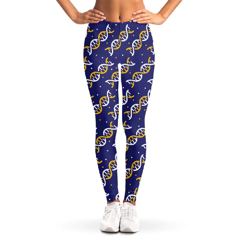 White And Yellow DNA Pattern Print Women's Leggings Trendy Cut-Out Activewear Leggings