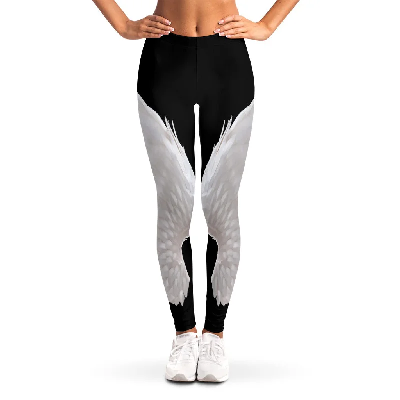 White Angel Wings Print Women's Leggings Fashionable Smooth Fit Leggings