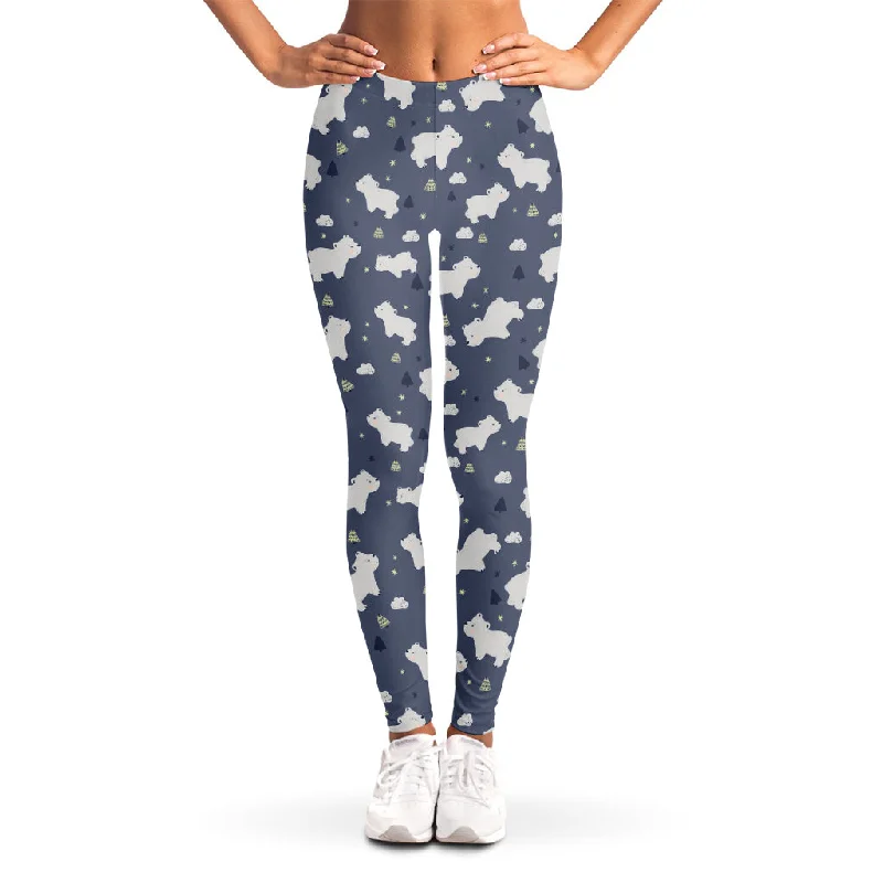 White Baby Polar Bear Pattern Print Women's Leggings Stylish Capri Leggings