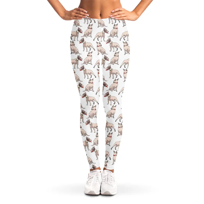 White Bull Terrier Pattern Print Women's Leggings Comfortable Printed Workout Leggings White Bull Terrier Pattern Print Women's Leggings Comfortable Printed Workout Leggings