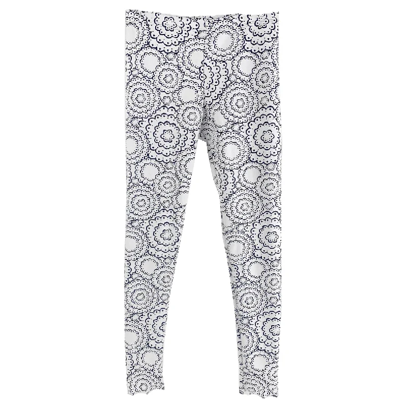 White Doily Jacquard Knit Leggings Comfortable Workout Fitness Leggings