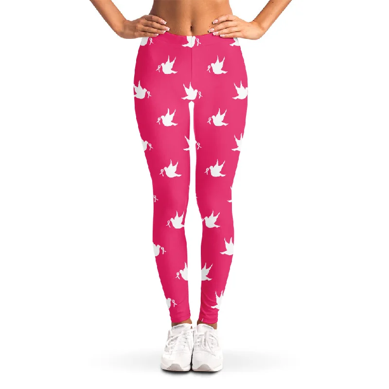 White Dove Breast Cancer Pattern Print Women's Leggings Chic Velvet Soft Leggings