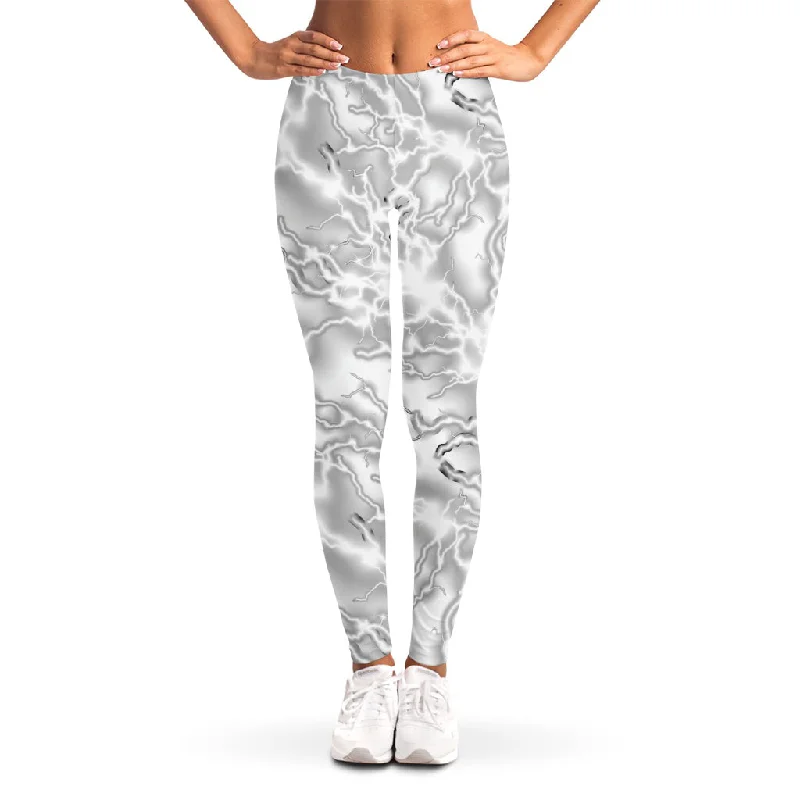 White Electric Lightning Print Women's Leggings Comfortable Bootcut Workout Leggings White Electric Lightning Print Women's Leggings Comfortable Bootcut Workout Leggings