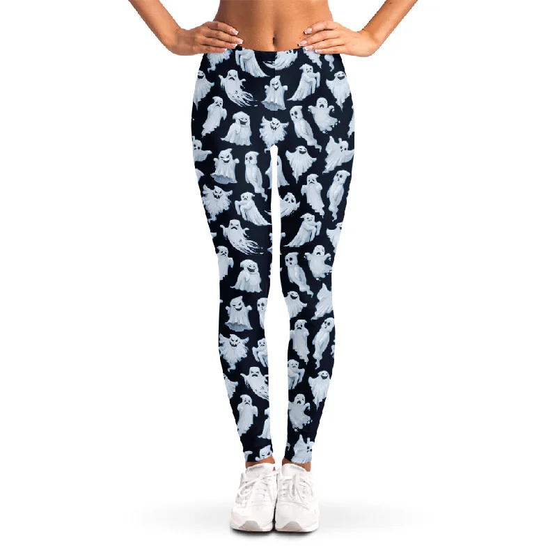 White Ghost Pattern Print Women's Leggings Cozy Sweat-Wicking Leggings