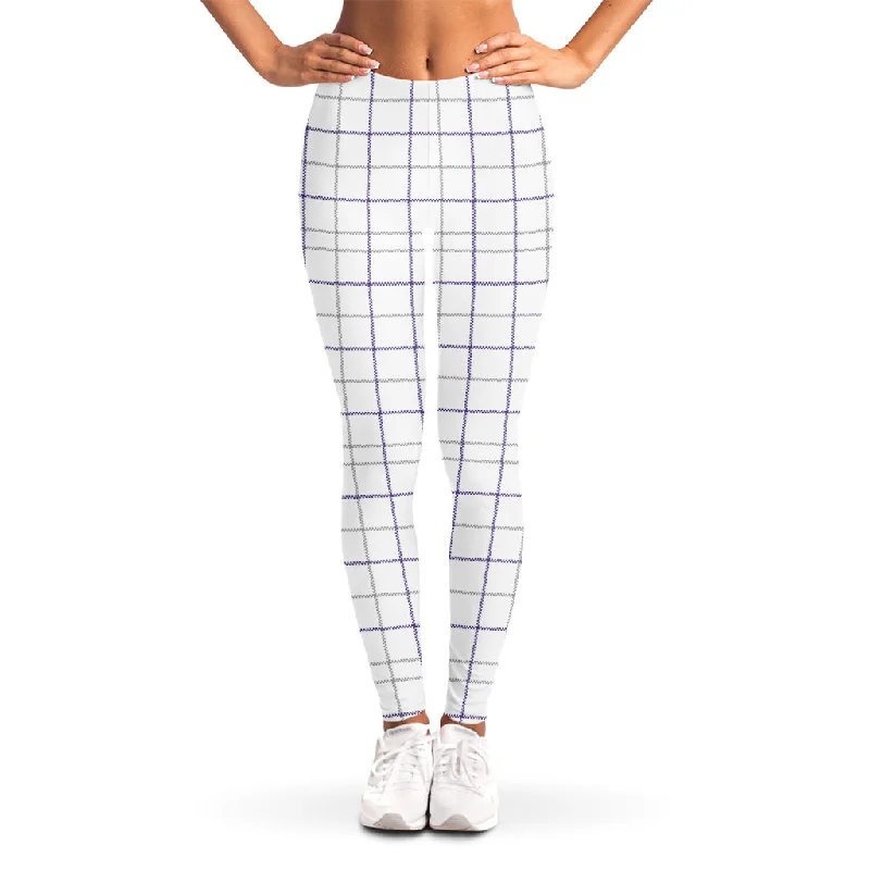 White Grey And Purple Tattersall Print Women's Leggings Trendy Activewear Leggings