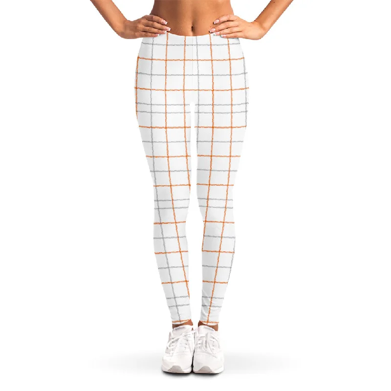 White Halloween Tattersall Pattern Print Women's Leggings Trendy Cold Weather Tights White Halloween Tattersall Pattern Print Women's Leggings Trendy Cold Weather Tights