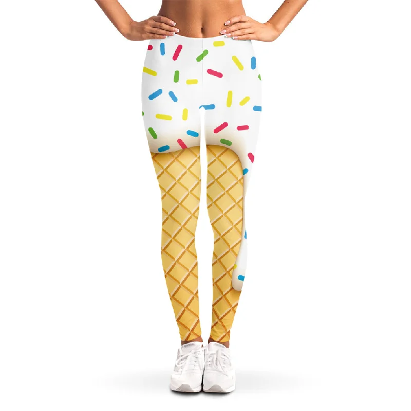 White Ice Cream Melted Print Women's Leggings Comfortable Compression Leggings
