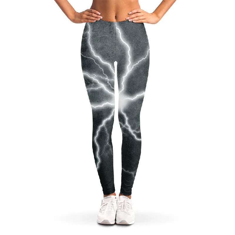 White Lightning Print Women's Leggings Elegant Printed Leggings with Pockets