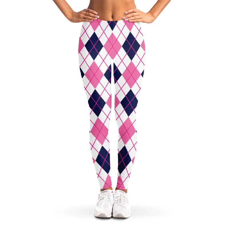 White Pink And Blue Argyle Pattern Print Women's Leggings Comfortable Slim Fit Leggings White Pink And Blue Argyle Pattern Print Women's Leggings Comfortable Slim Fit Leggings