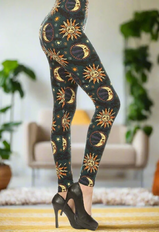 Womens Sun Moon Star Leggings, Soft Yoga Pants, Sizes 18-22, No-Roll Waist, Blue/Yellow Fashionable Sports Leggings Womens Sun Moon Star Leggings, Soft Yoga Pants, Sizes 18-22, No-Roll Waist, Blue/Yellow Fashionable Sports Leggings