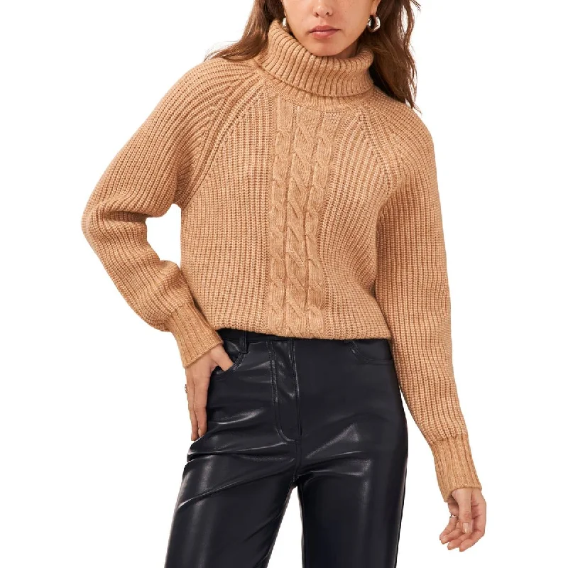 1.State Womens Knit Ribbed Trim Turtleneck Sweater Bright Pastel Dark