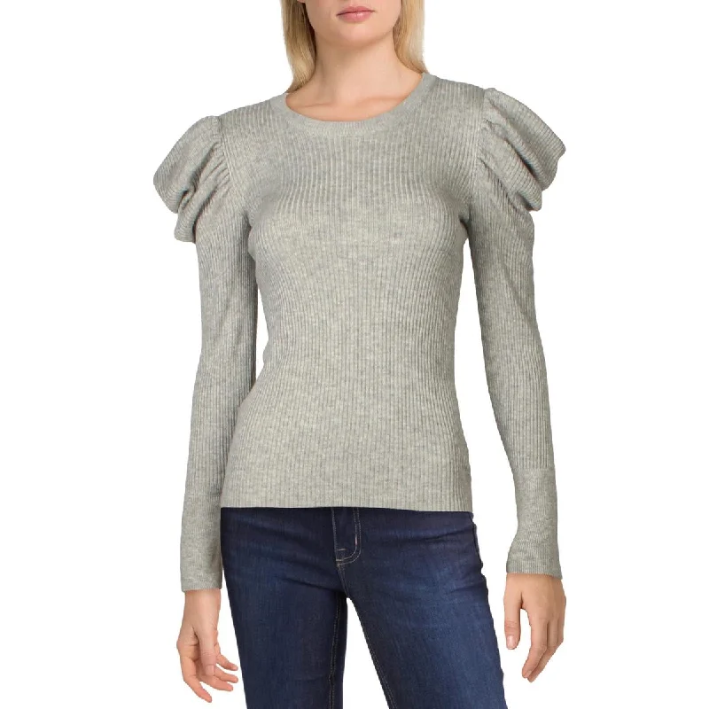 7 For All Mankind Womens Wool Blend Puff Sleeve Crewneck Sweater Cashmere Blend Cotton Blend Poly Blend
