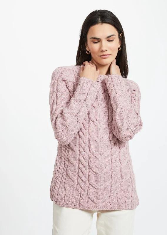 Listowel Ladies Aran Cabled Sweater | Pink Oversized Loose Flowy