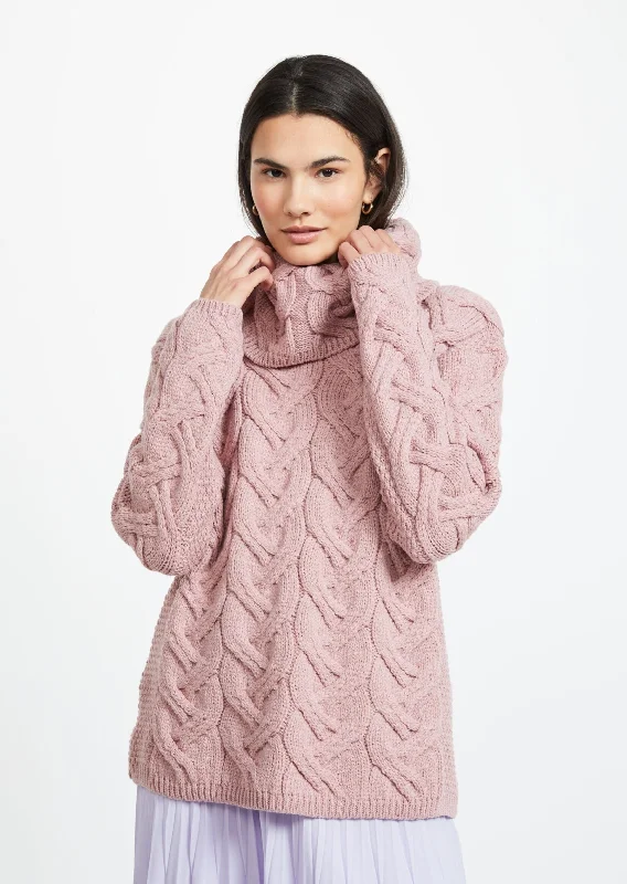 Aran Cowl Neck Chunky Sweater | Pink Terry Terry Cloth Terry Knit