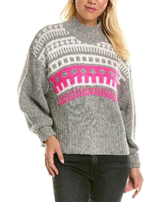 Autumn Cashmere Fairisle Yoke Mock Cashmere Sweater Spandex Rayon Corduroy