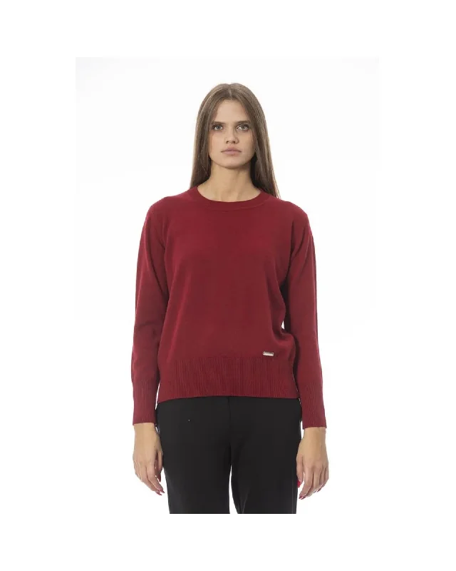 Baldinini Trend Women's Red Wool Sweater - 44 IT Herringbone Houndstooth Plaid