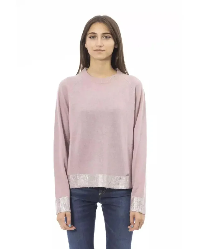 Ribbed Crew Neck Sweater with Long Sleeves and Metal Monogram Detail M Women Chenille Blend Fleece Blend Nylon Blend Ribbed Crew Neck Sweater with Long Sleeves and Metal Monogram Detail M Women Chenille Blend Fleece Blend Nylon Blend