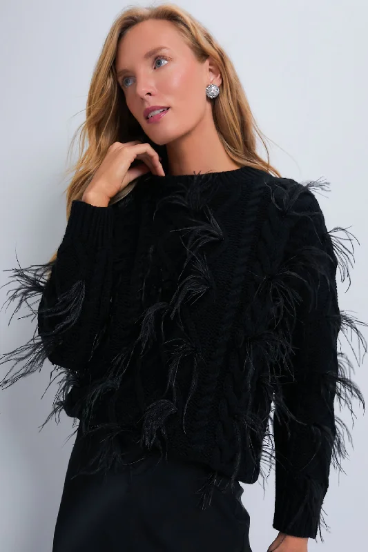 Black Talulah Feather Sweater Hooded Sweater Collared Sweater Shawl Collar