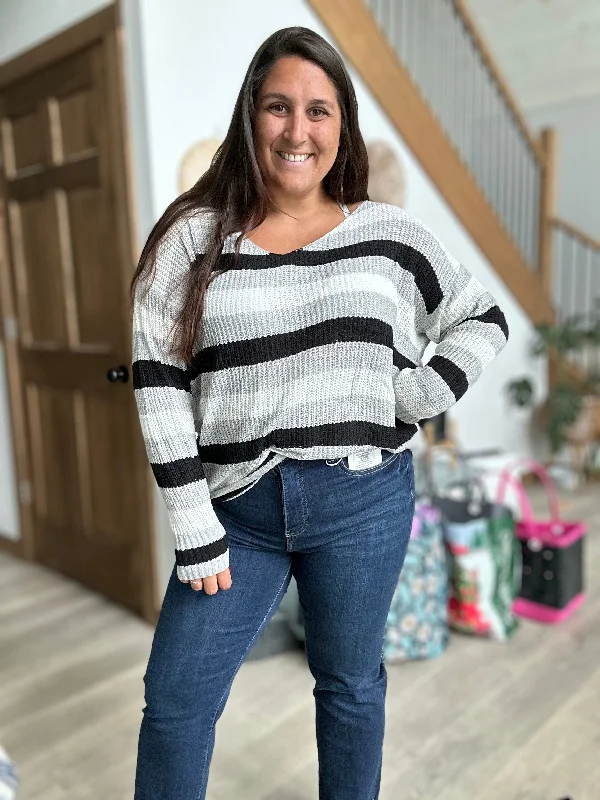 Black/white/grey twist back sweater Terry Terry Cloth Terry Knit