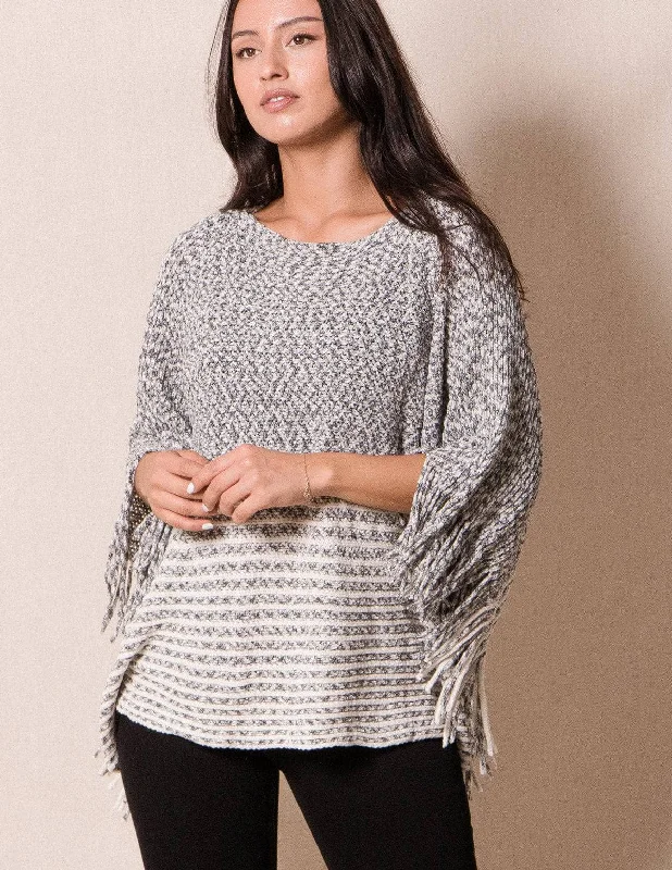 Braelynn Poncho Sweater - Icy Grey Print Jacquard Patchwork