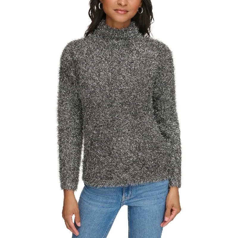 Calvin Klein Womens Metallic Eyelash Mock Turtleneck Sweater Denim Fabric Leather Fabric Suede Fabric Calvin Klein Womens Metallic Eyelash Mock Turtleneck Sweater Denim Fabric Leather Fabric Suede Fabric