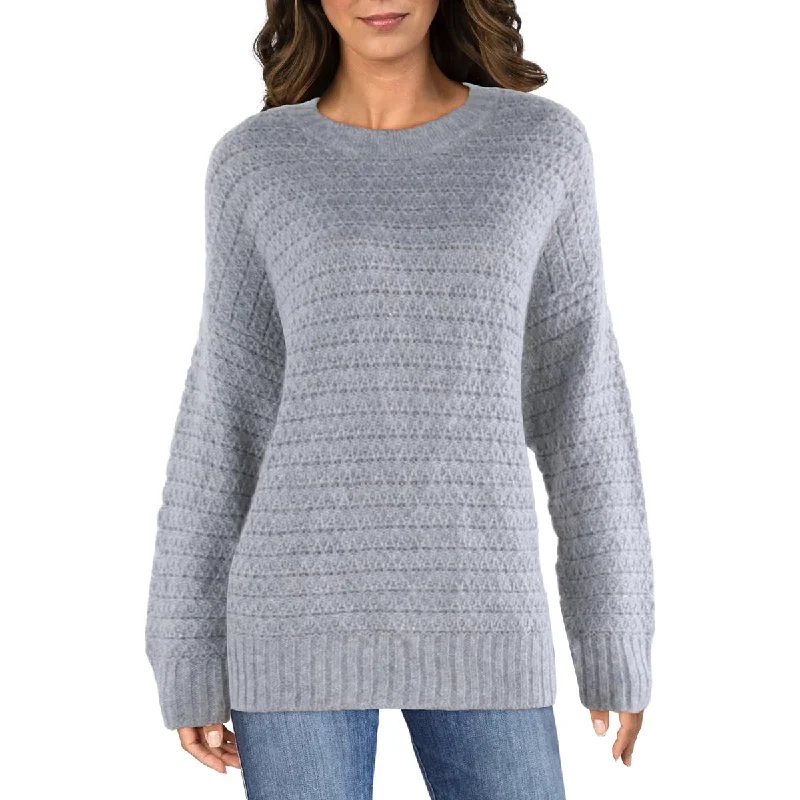 Calvin Klein Womens Pintelle Metallic Crewneck Sweater Toggled Drawstring Belted