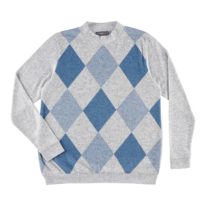 Classic Editions Women's Mock Neck Argyle Sweater Chenille Brocade Lace