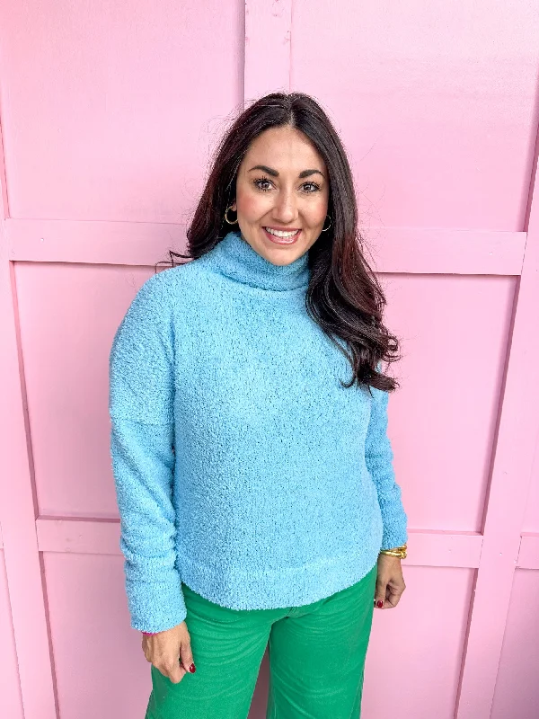 Cozier Than Most Sweater - Blue Terry Blend Velvet Blend Canvas Blend