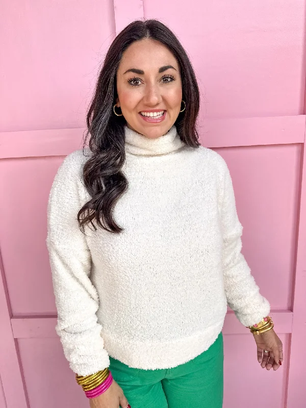 Cozier Than Most Sweater - Cream Ribbed Striped Patterned